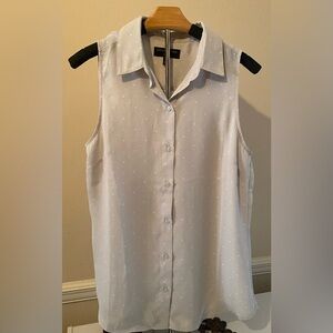 Banana Republic Sleeveless Collared Button Down- Gray with White Polka dots